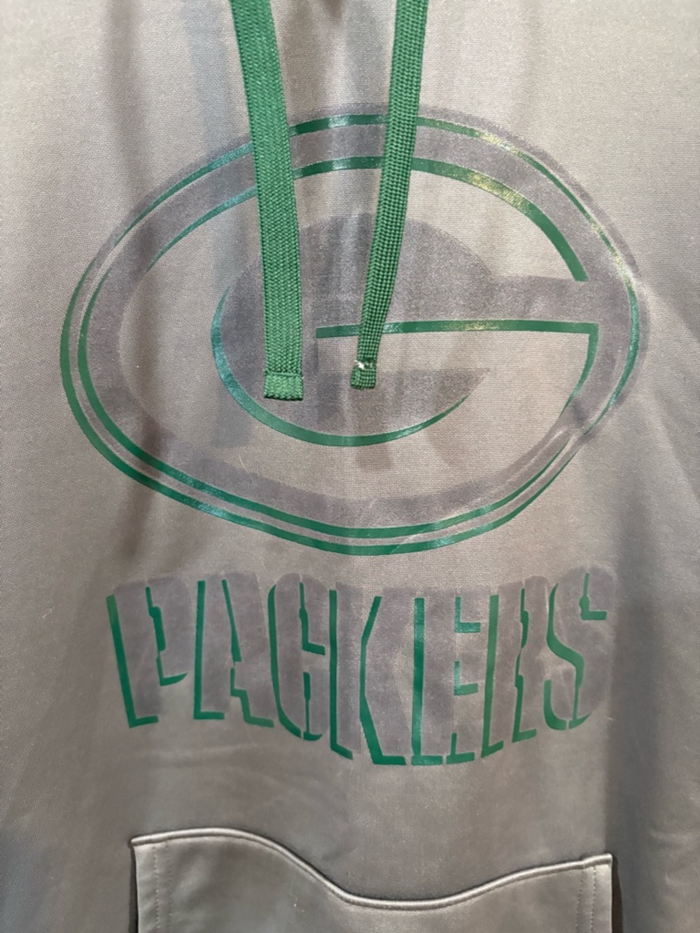 NFL Gray Hoodie with Green Packers Logo and Drawstrings - Picture 2 of 5